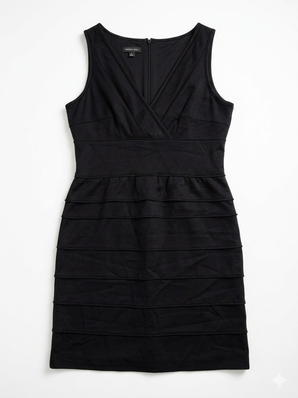 Talbots Black Sleeveless Tiered V-Neck Sheath Dress